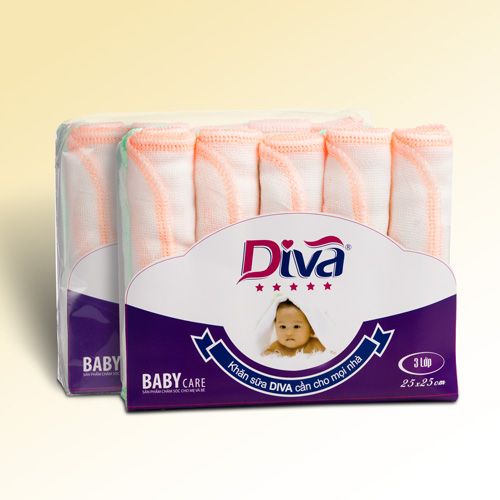 Khăn sữa, khăn gạc cho bé thương hiệu Diva vải thường 3 lớp 25X25cm-KS25